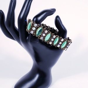 Etched Bronze Look Bracelet with Green and Sparkle